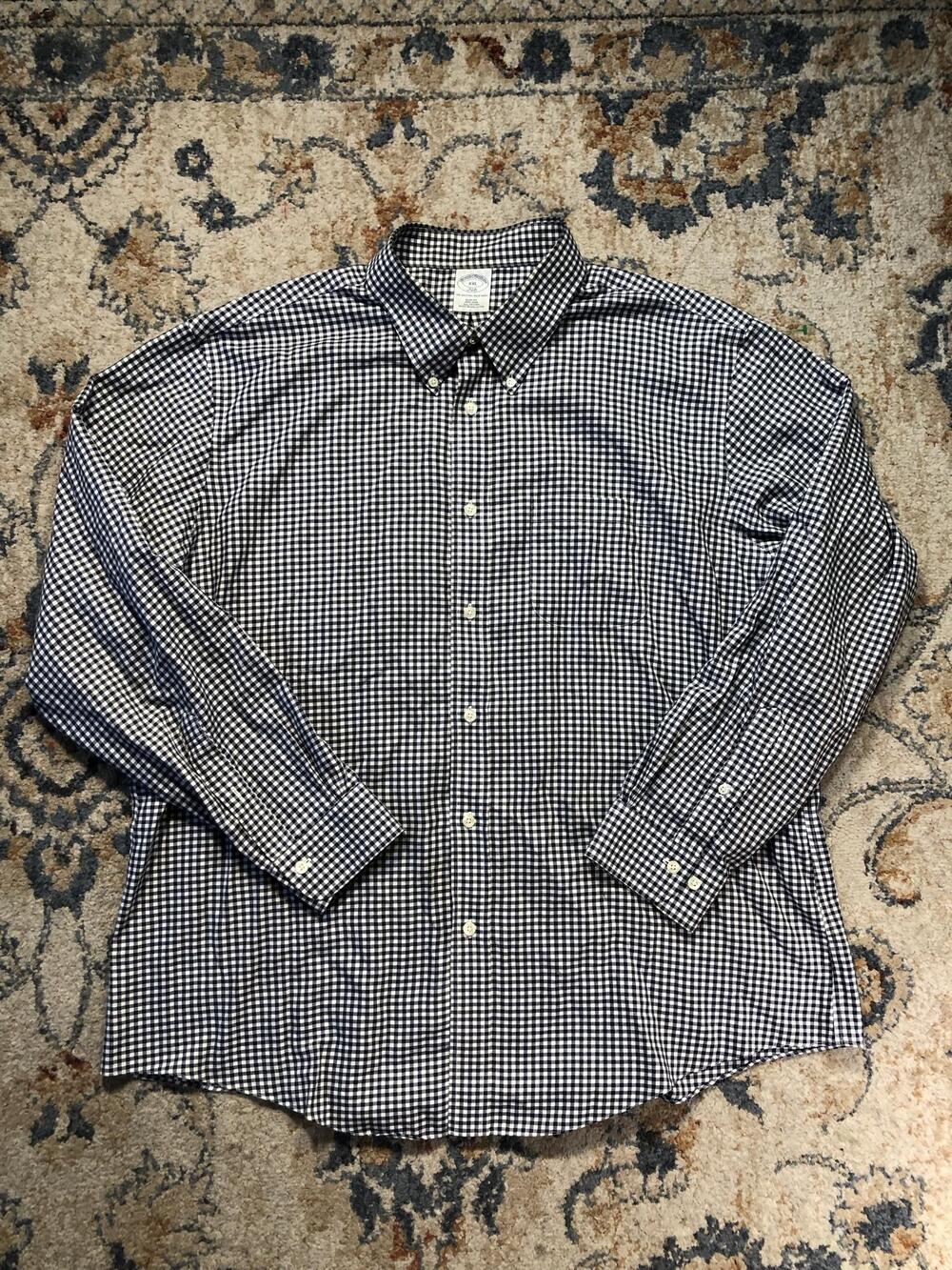 Brooks Brothers Shirt Mens 2XL Blue Check Long Sleeve Button Non-Iron Slim Fit